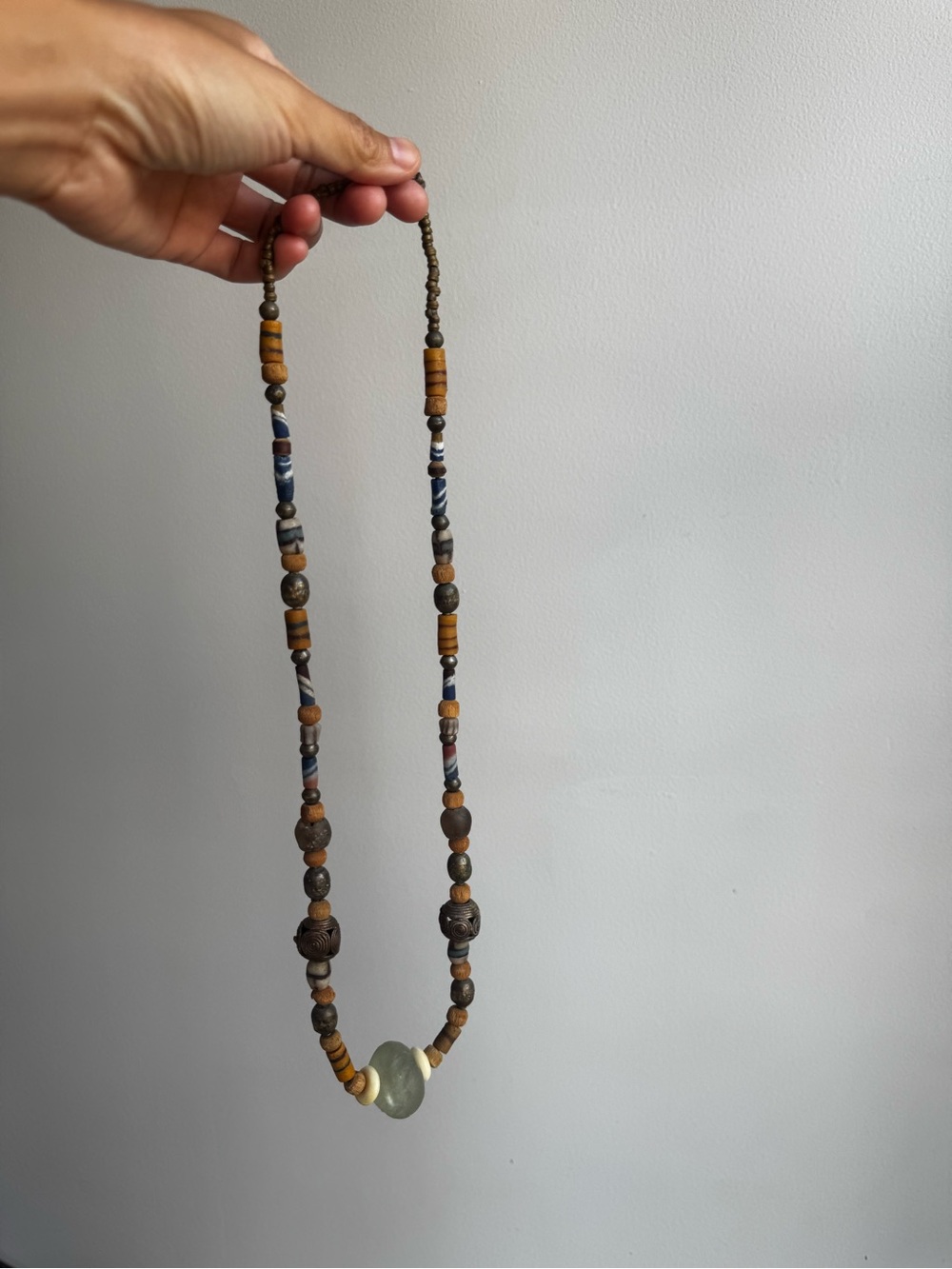 Antique Tribal Oceanic Necklace: Seaglass, Bone, Wooden, Brass Pieces